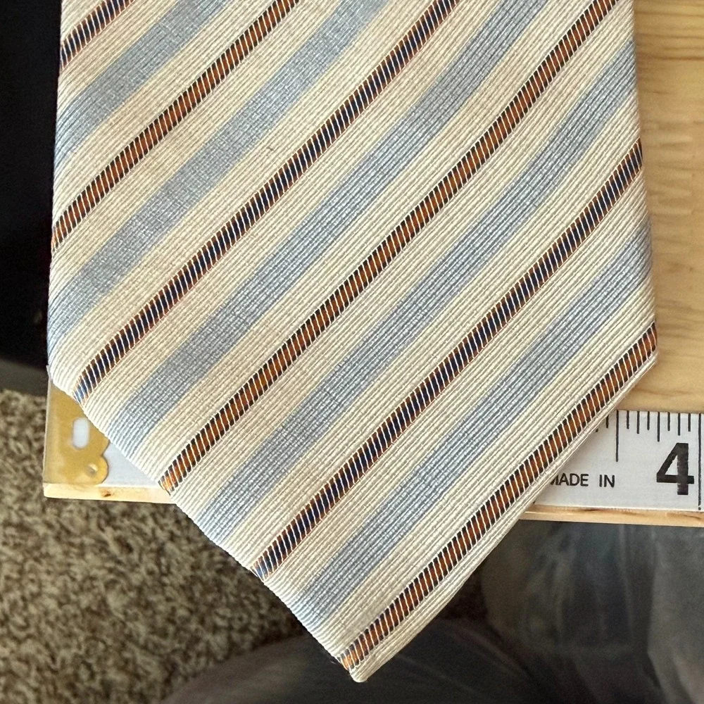 Vtg Prada Silk Repp Tie Blue Cream Striped Made in Italy Designer 3.75